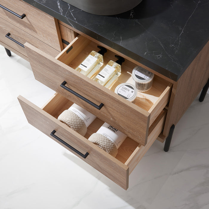 Trento 48" Single Sink Bath Vanity in North American Oak with Black Sintered Stone Top with Concrete Sink 12