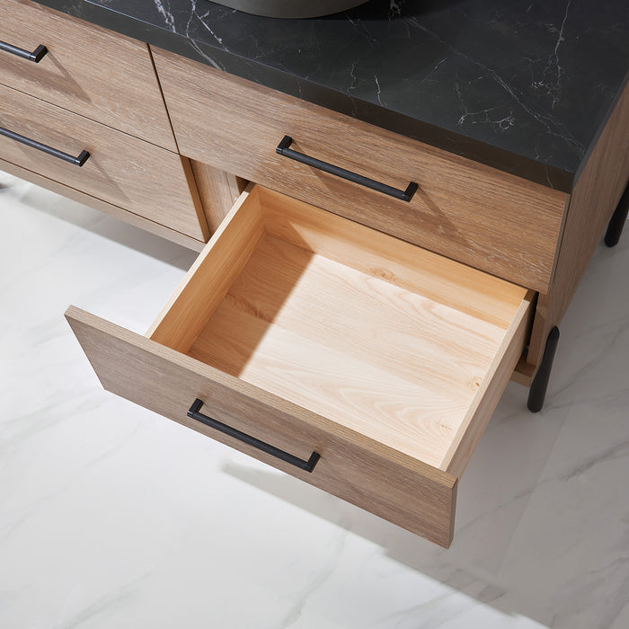 Trento 48" Single Sink Bath Vanity in North American Oak with Black Sintered Stone Top with Concrete Sink 12