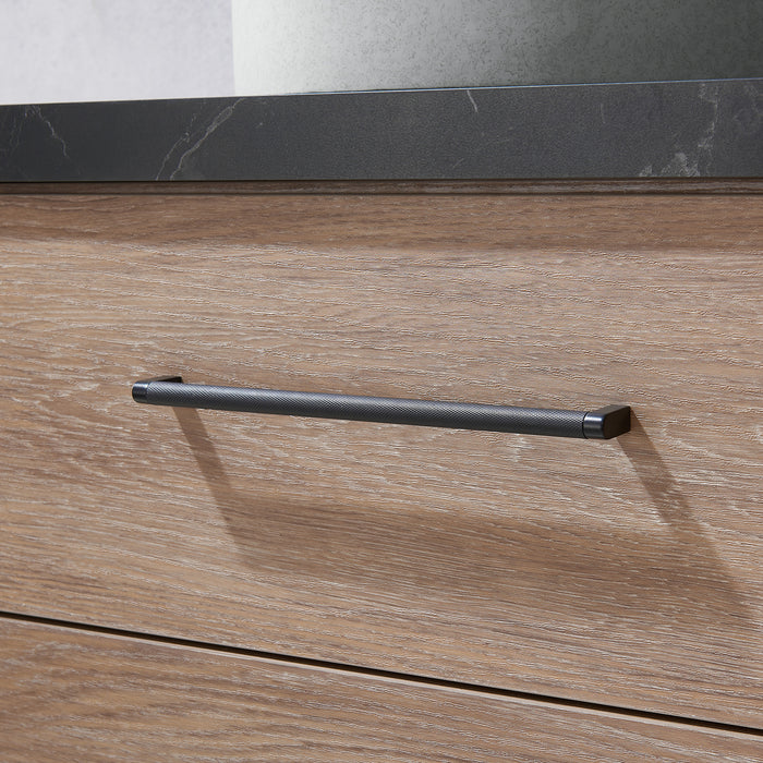 60 Inch Ariana Double Sink Bathroom Vanity in Oak with Black Stone Countertop & Mirrors