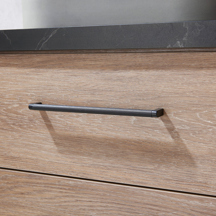 60-Inch Capitola Oak Double Sink Vanity with Black Stone Top, Concrete Vessel Sinks & Mirror
