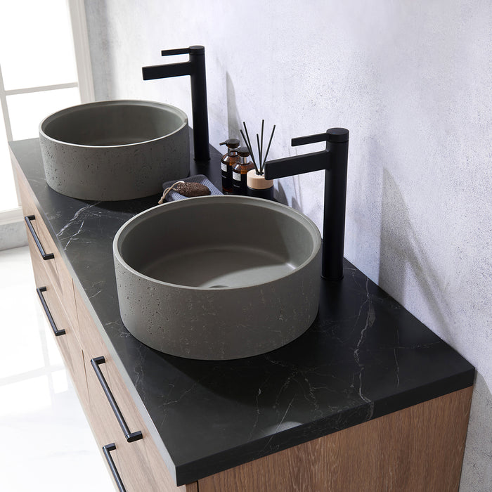 Trento 60" Double Sink Bath Vanity in North American Oak with Black Sintered Stone Top with Concrete Sink6