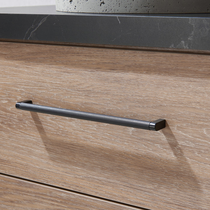 60 Inch Potter North American Oak Double Vanity Black Sintered Stone Concrete Sink Mirror Included