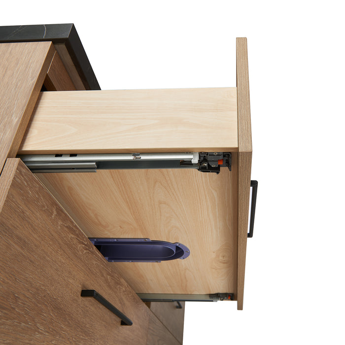 60 Inch Potter North American Oak Double Vanity Black Sintered Stone Concrete Sink Mirror Included