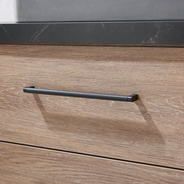 60-Inch Flynn Oak Double Sink Bathroom Vanity Concrete Vessel Black Sintered Countertop & Mirror Included