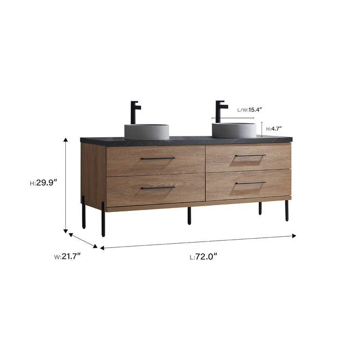 72-Inch Camilla Bathroom Vanity – North American Oak with Dual Sinks & Mirror Included