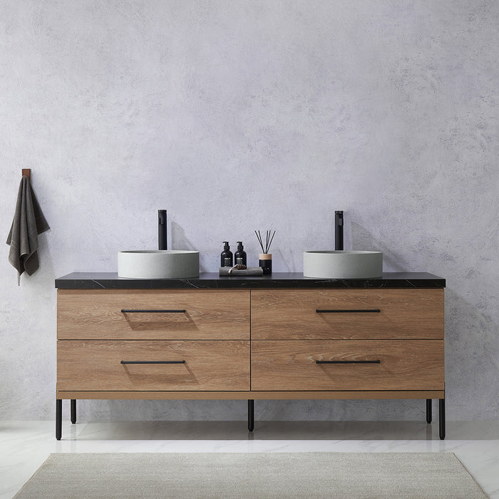 72-Inch Camilla Bathroom Vanity – North American Oak with Dual Sinks & Mirror Included