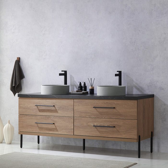 72-Inch Camilla Bathroom Vanity – North American Oak with Dual Sinks & Mirror Included