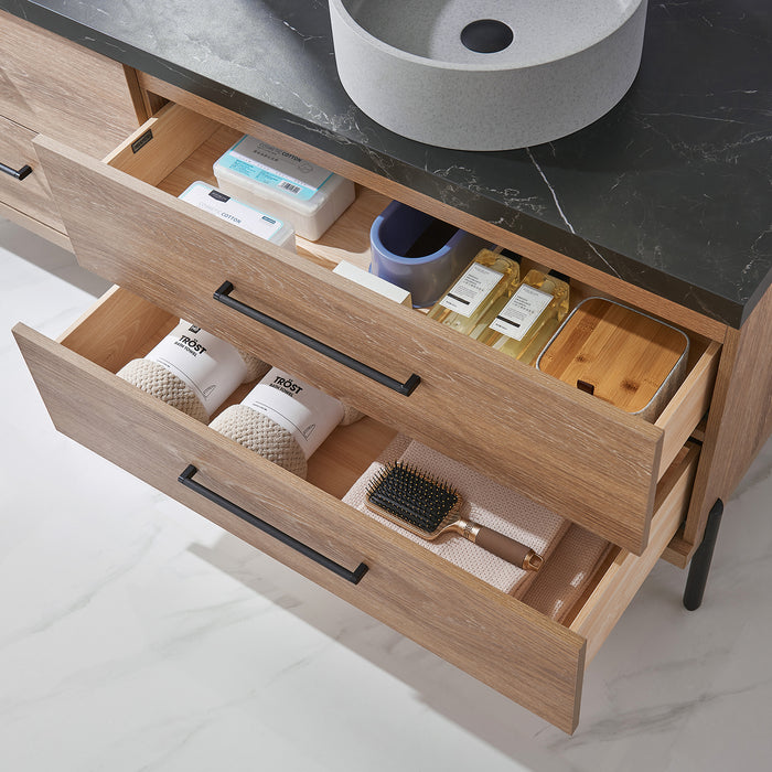 72-Inch Camilla Bathroom Vanity – North American Oak with Dual Sinks & Mirror Included