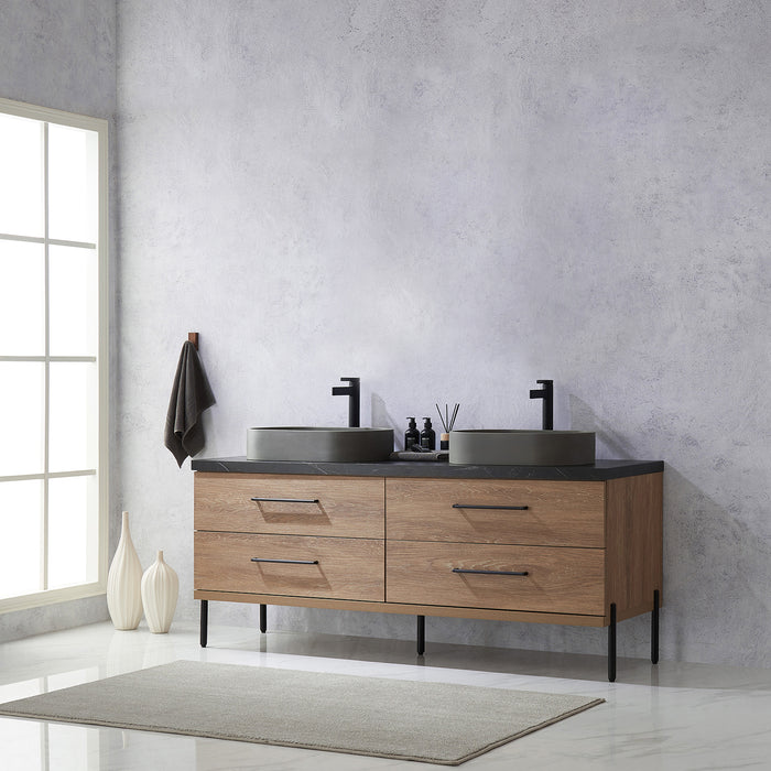 72-Inch Belham Bathroom Vanity – North American Oak with Dual Sinks & Mirror Included