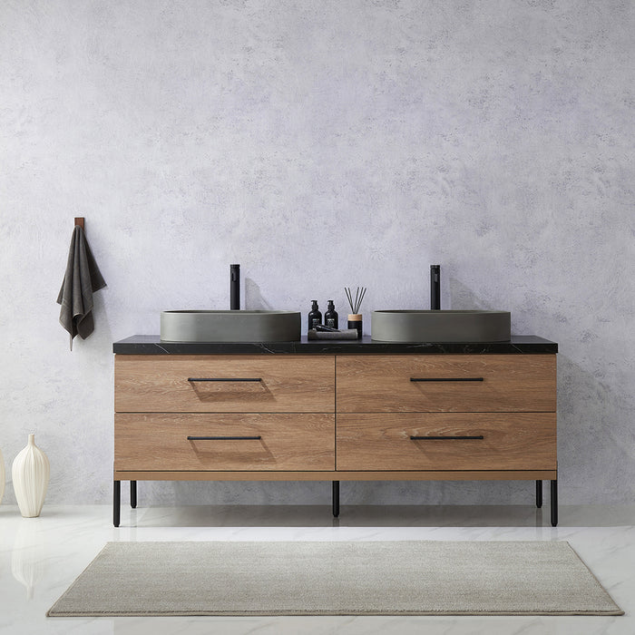 72-Inch Belham Bathroom Vanity – North American Oak with Dual Sinks & Mirror Included