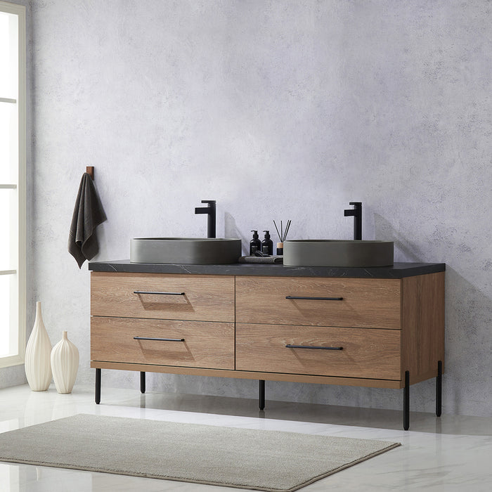 72-Inch Belham Bathroom Vanity – North American Oak with Dual Sinks & Mirror Included