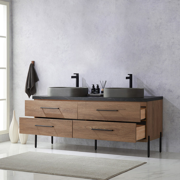 72-Inch Belham Bathroom Vanity – North American Oak with Dual Sinks & Mirror Included