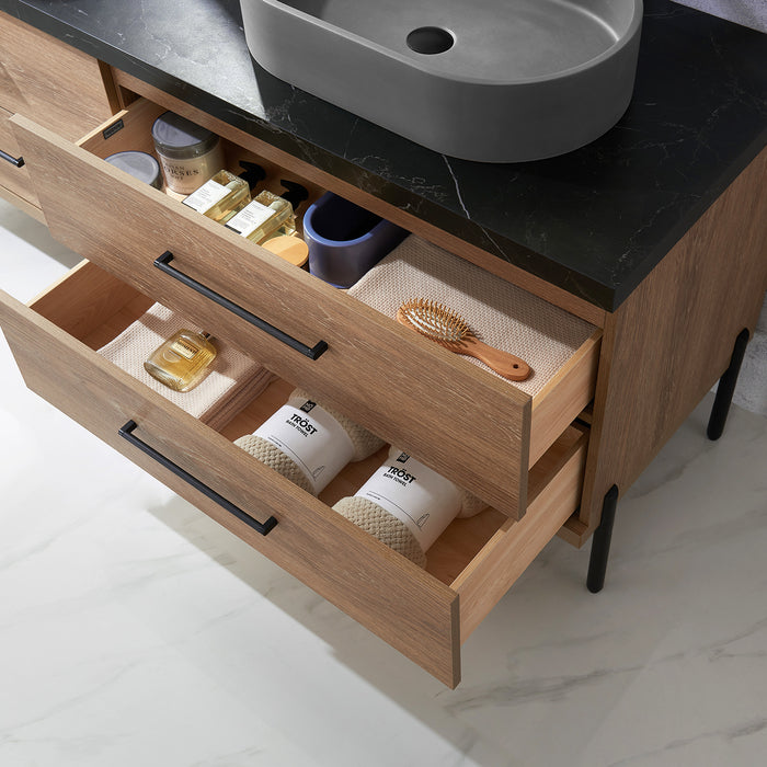 72-Inch Belham Bathroom Vanity – North American Oak with Dual Sinks & Mirror Included