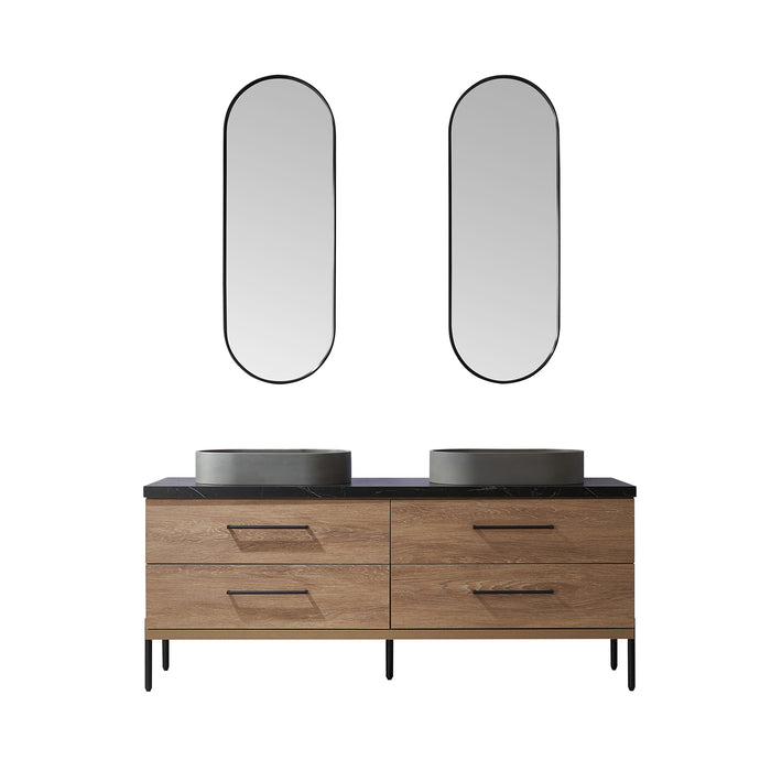 72-Inch Sydney Oak Bathroom Vanity Set – Double Concrete Sinks with Sintered Stone Top & Mirror Included