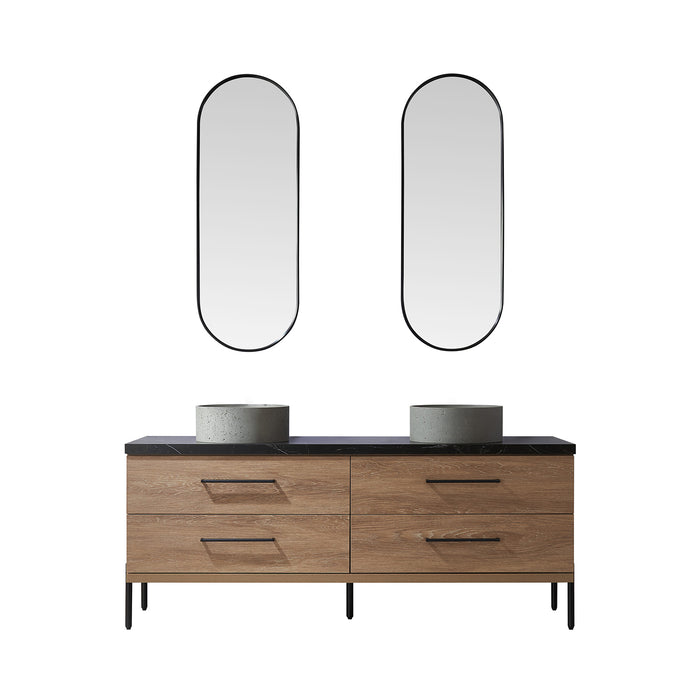 72-Inch Melbourne Double Sink Bathroom Vanity North American Oak Black Stone Top Concrete Sinks