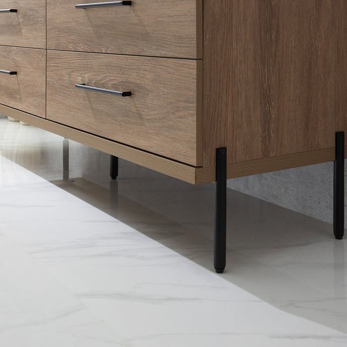 72-Inch Melbourne Double Sink Bathroom Vanity North American Oak Black Stone Top Concrete Sinks