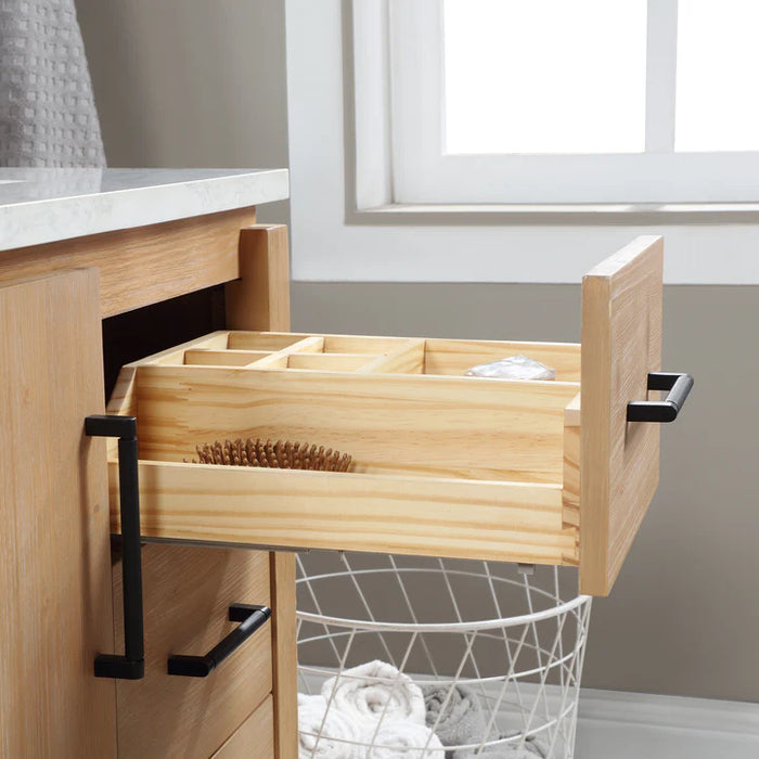 36-Inch Field Hardwood Bathroom Vanity with Composite Stone Countertop & Matching Mirror - Vinnova
