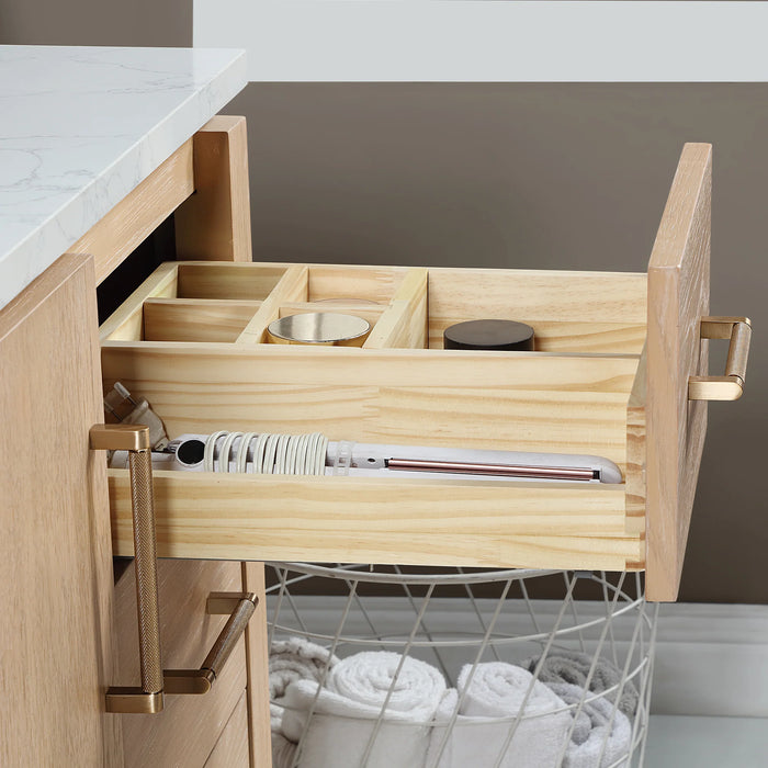 36-Inch Wisp Single Sink Free-Standing Bathroom Vanity in Washed Ash Grey with White Grain Stone Top and Mirror Option