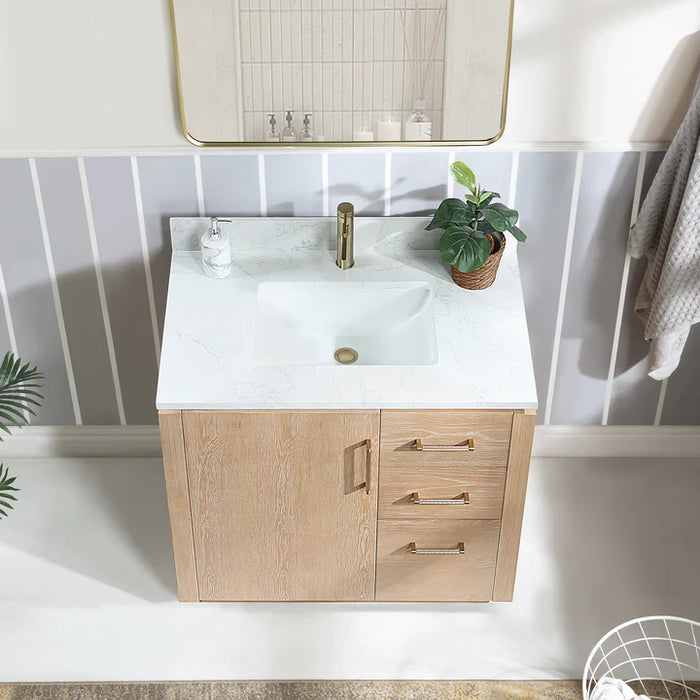 36-Inch Flint Bathroom Vanity Washed Ash Grey Freestanding with Composite Stone Top & USB Outlets