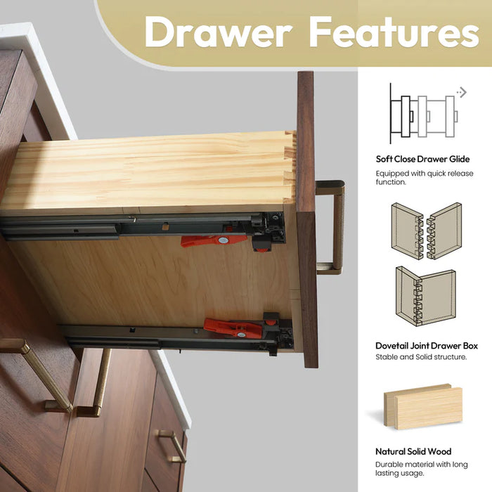 42-Inch Cedar Solid Wood Freestanding Single Bath Vanity Walnut with Composite Stone Top & Soft-Close Drawers