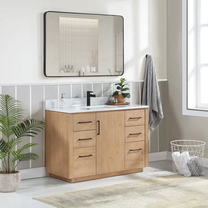 48-Inch Covelet Fir Wood Single Bathroom Vanity with Composite Stone Top, Undermount Sink & Mirror