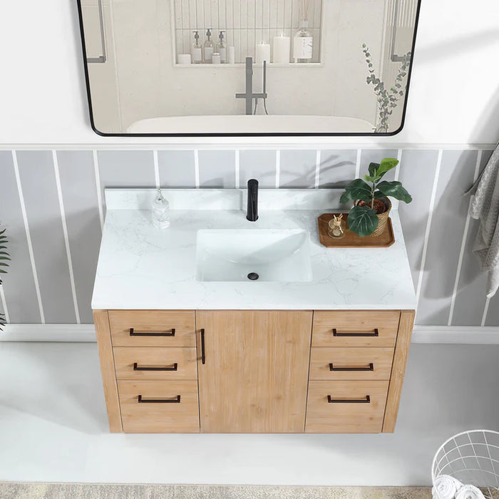 48-Inch Covelet Fir Wood Single Bathroom Vanity with Composite Stone Top, Undermount Sink & Mirror