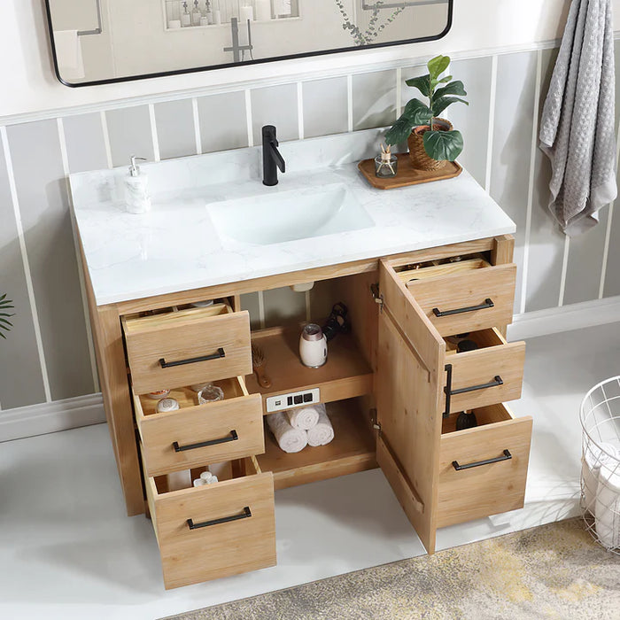 48-Inch Covelet Fir Wood Single Bathroom Vanity with Composite Stone Top, Undermount Sink & Mirror