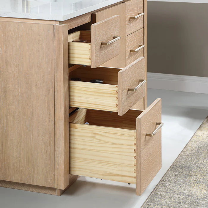 48-Inch Dovian Single Bathroom Vanity Washed Ash Grey Hardwood with White Grain Composite Top & Storage