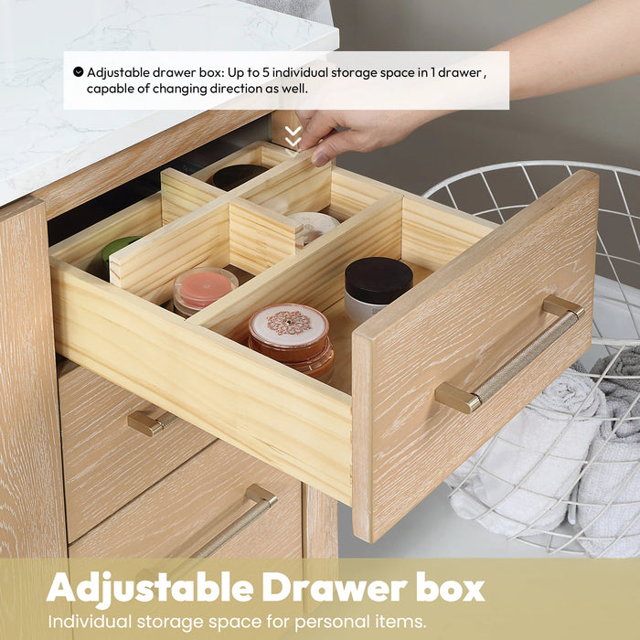 48-Inch Dovian Single Bathroom Vanity Washed Ash Grey Hardwood with White Grain Composite Top & Storage