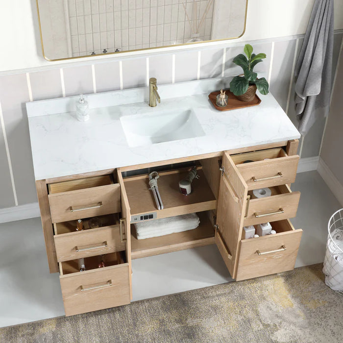 60-Inch Fenn Bathroom Vanity Washed Ash Grey Wood Freestanding with Composite Stone Countertop