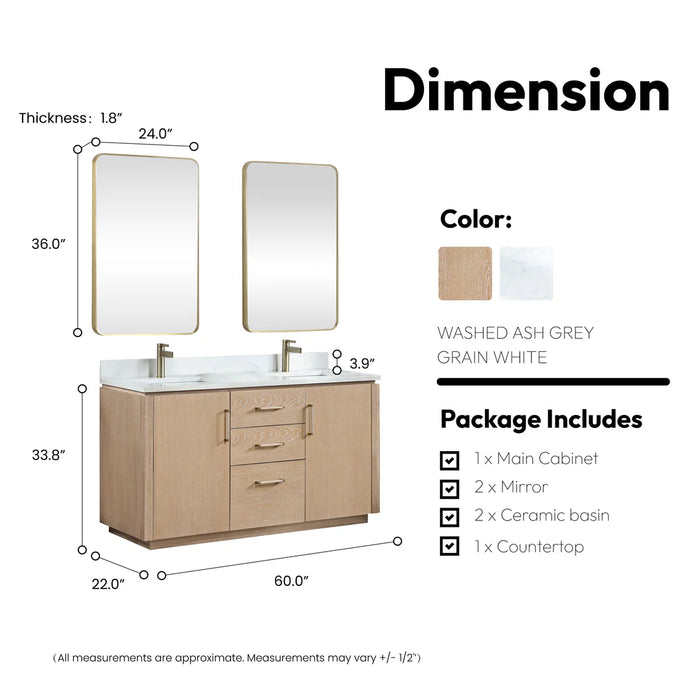 72-Inch Jora Fir Wood Brown Double Bathroom Vanity - Freestanding with White Grain Composite Top