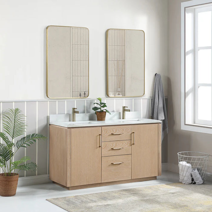 72-Inch Jora Fir Wood Brown Double Bathroom Vanity - Freestanding with White Grain Composite Top