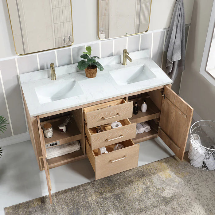 72-Inch Jora Fir Wood Brown Double Bathroom Vanity - Freestanding with White Grain Composite Top