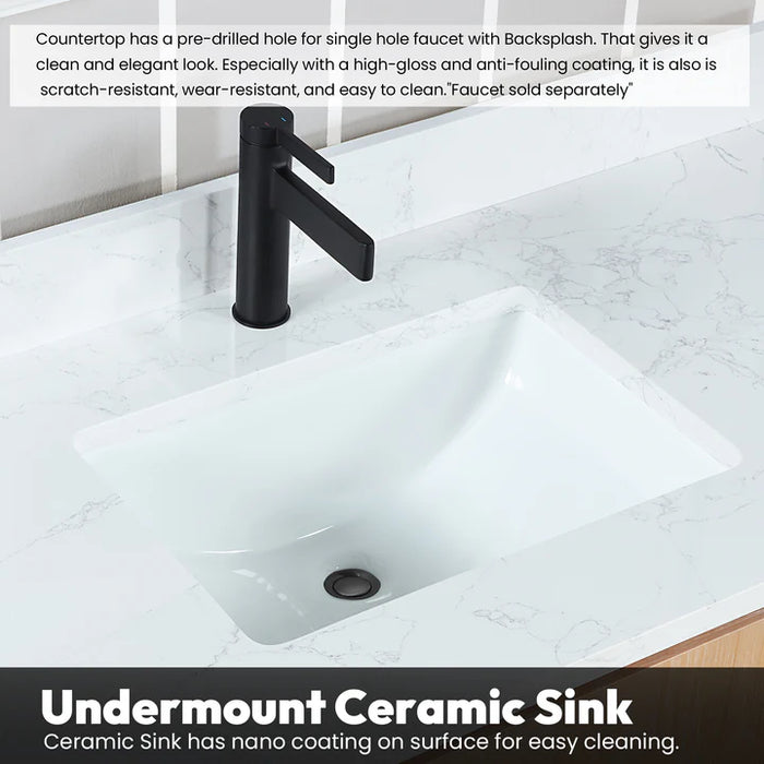 72-Inch Veyra Freestanding Double Sink Vanity in Fir Wood Brown - Includes White Grain Stone Top and Mirror