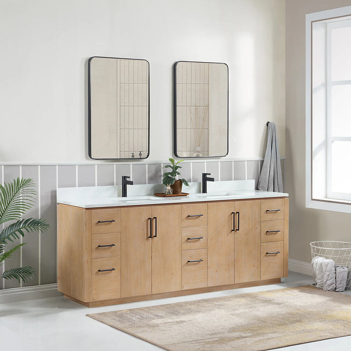 84-Inch Fir Wood Marlee Freestanding Double Vanity with White Composite Stone Top & Matching Mirror