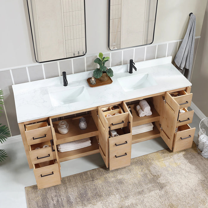84-Inch Fir Wood Marlee Freestanding Double Vanity with White Composite Stone Top & Matching Mirror