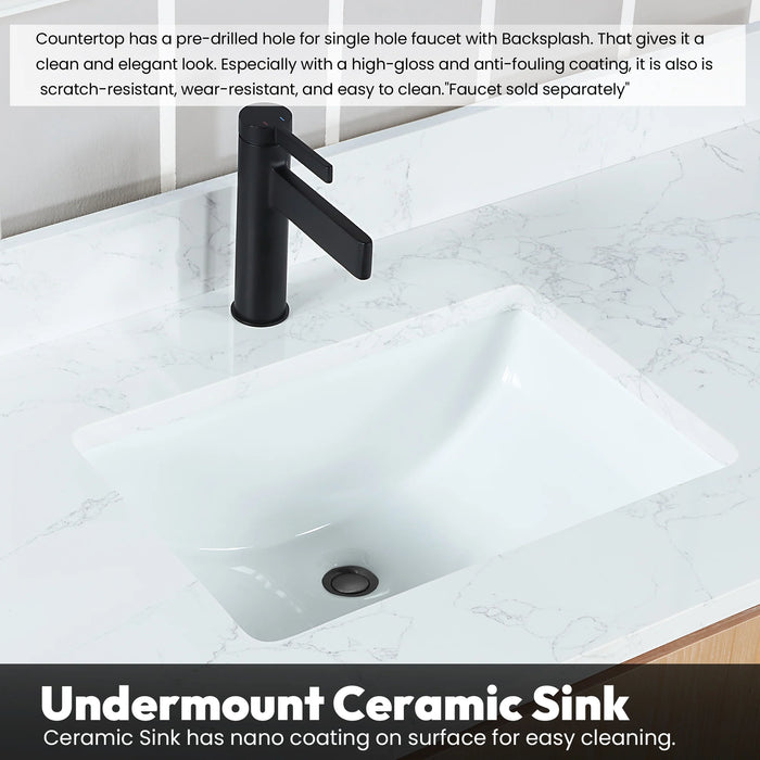 84-Inch Fir Wood Marlee Freestanding Double Vanity with White Composite Stone Top & Matching Mirror