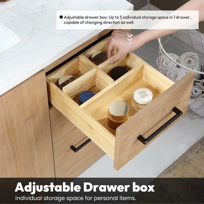 84-Inch Astra Fir Wood Brown Double Vanity Freestanding with White Stone Top and USB Outlets