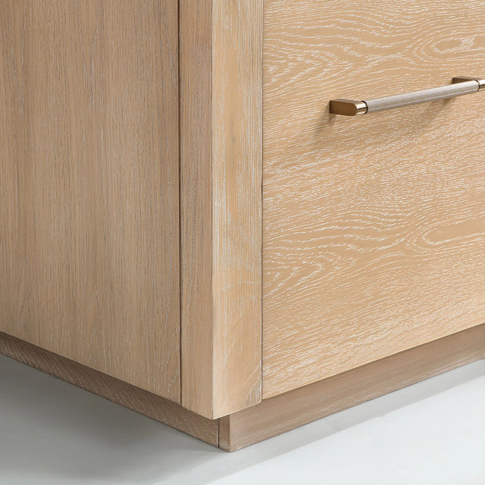 84-Inch Anela Double Sink Vanity Washed Ash Grey Wood with White Stone Top and Matching Mirror