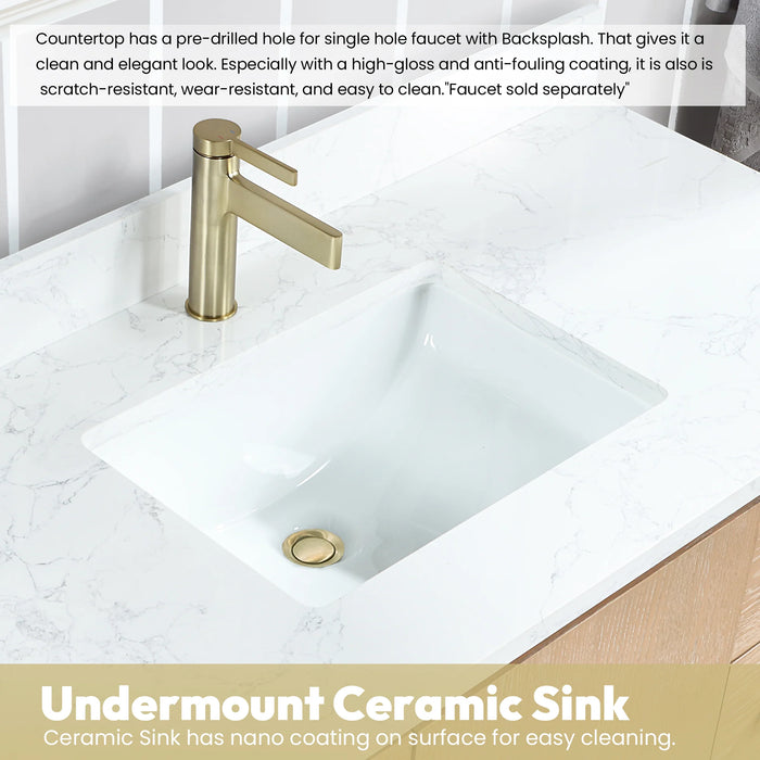 84-Inch Anela Double Sink Vanity Washed Ash Grey Wood with White Stone Top and Matching Mirror