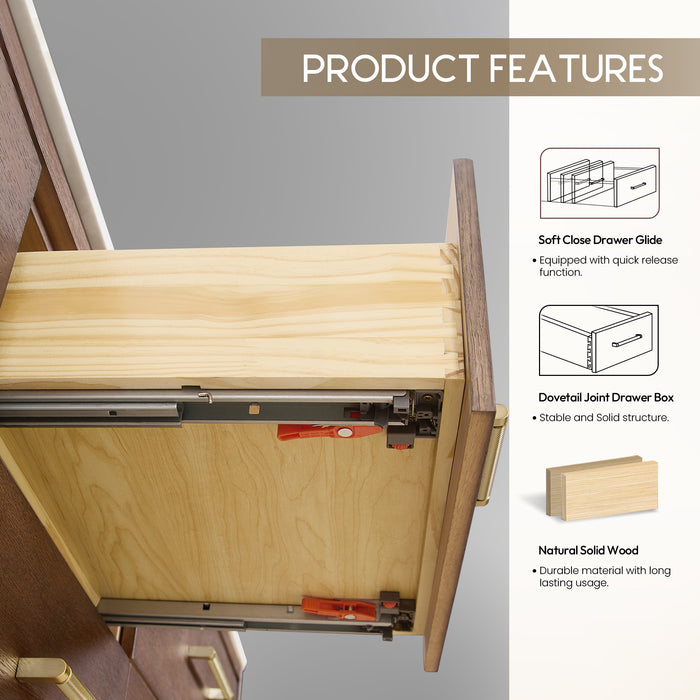 55-Inch Honeycomb Dark Brown Oak Freestanding Bathroom Vanity - Single Sink with Dovetail Drawers