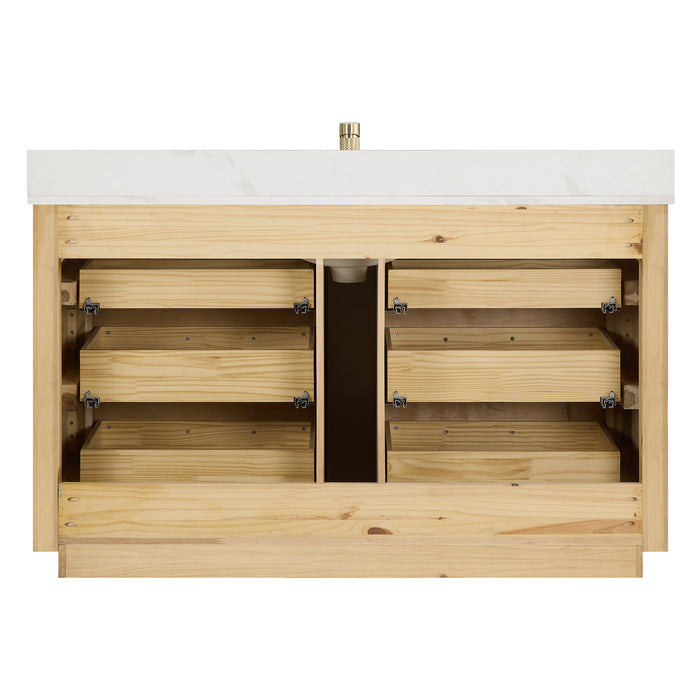 55-Inch Aged Dark Brown Oak Illustra Vanity Freestanding Single Sink with White Quartz Top & LED Mirror