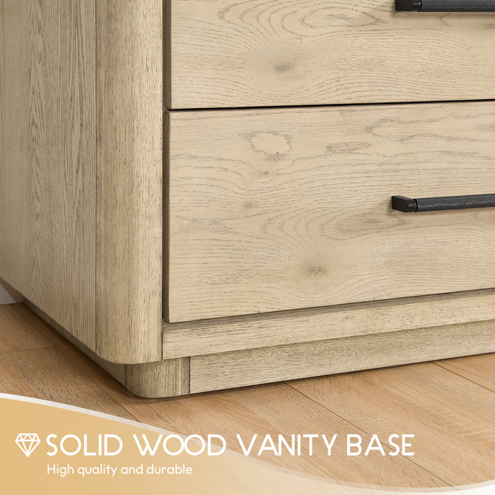 Porto 55" Free-standing Single Bath Vanity in Aged Natural Oak with Fish Maw White Quartz Stone Top