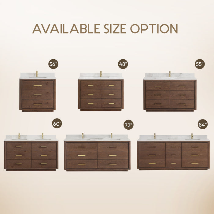72-Inch Ivory Double Vanity Solid Oak Freestanding Dark Brown with White Quartz Stone Top