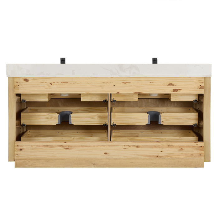 72-Inch Jaspé Solid Oak Double Bathroom Vanity - Fish Maw White Quartz Top with Soft-Close Drawers