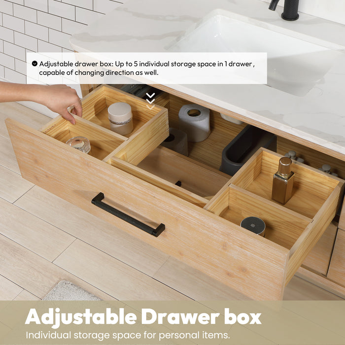 36-Inch Estrella Vanity – Floating Fir Wood Cabinet with White Quartz Countertop & Compact Single Sink