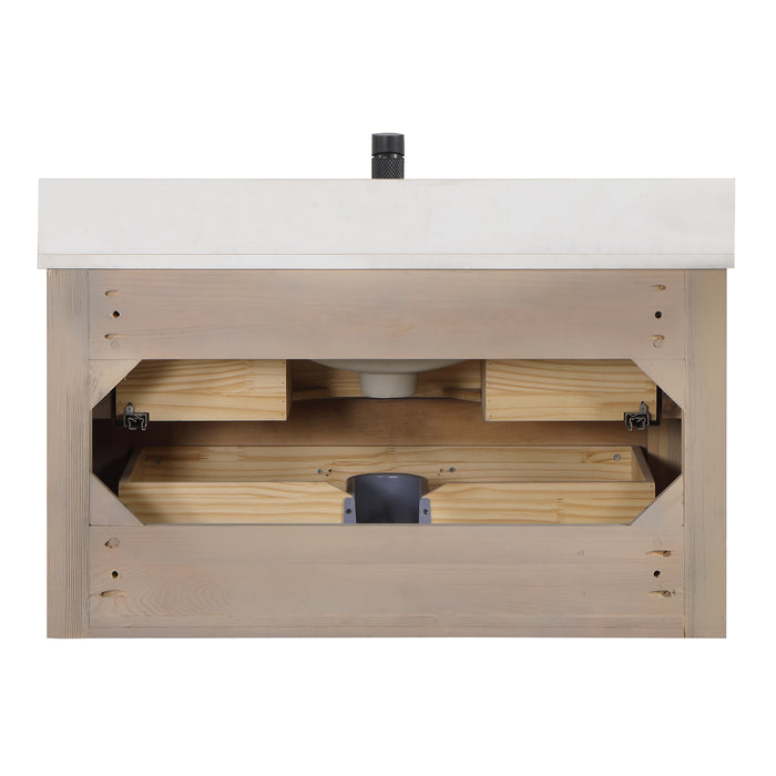36-Inch Everest Vanity – Wall-Hung Fir Frame with Fish Maw Quartz Countertop & Mirror