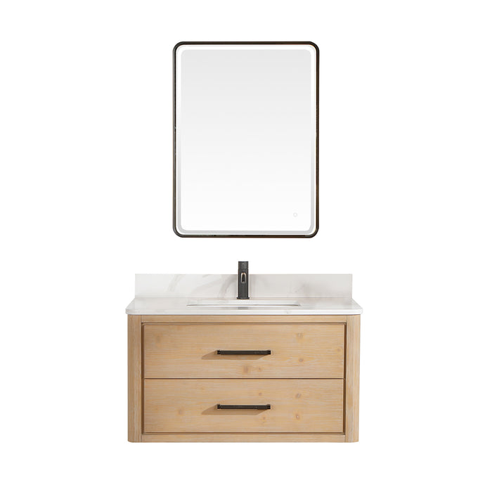 36-Inch Everest Vanity – Wall-Hung Fir Frame with Fish Maw Quartz Countertop & Mirror