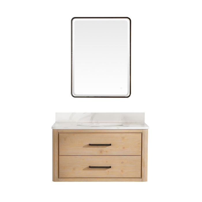 36-Inch Everest Vanity – Wall-Hung Fir Frame with Fish Maw Quartz Countertop & Mirror