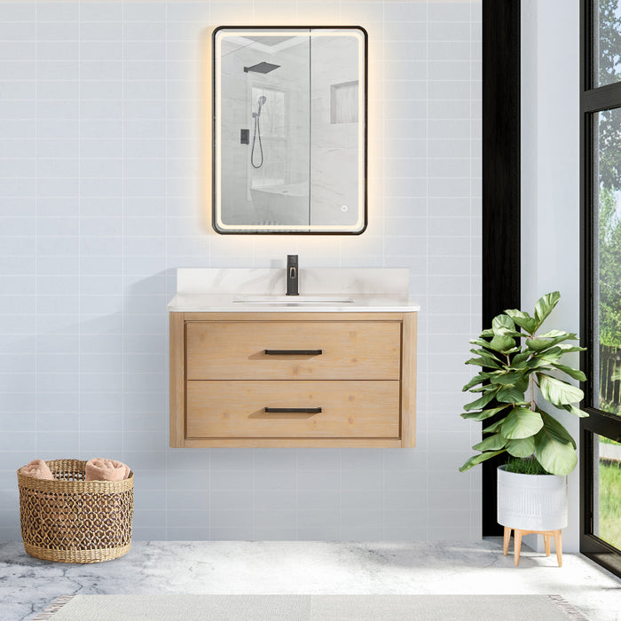 36-Inch Everest Vanity – Wall-Hung Fir Frame with Fish Maw Quartz Countertop & Mirror